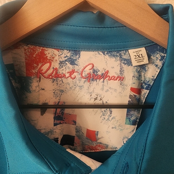 NWT Robert Graham Sea Blue Axelsen Classic Fit Golf Polo Shirt Mens 2XL - Picture 2 of 9